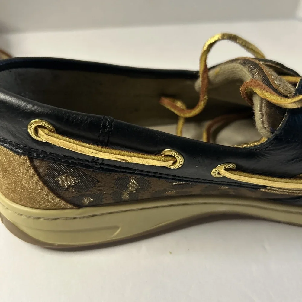 SPERRY TOP-SIDER BOAT SHOES BLACK/GOLD METALLIC SPARKLE WOMEN'S 8 M LEATHER